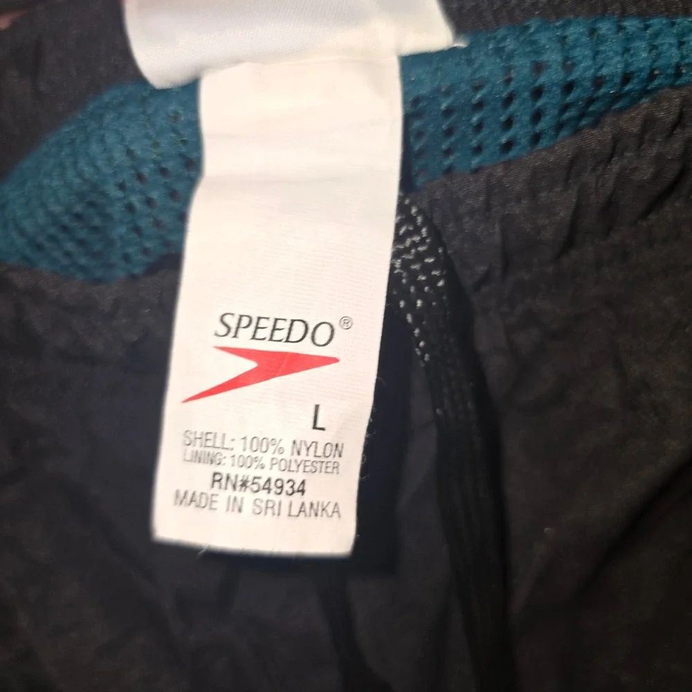 Speedo Swim‎ Trunks Large Mens Black Teal Mesh Panel Colorblock Board Shorts